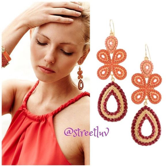 Stella & Dot Capri Chandelier Earrings — Coral Red Orange - Picture 2 of 10